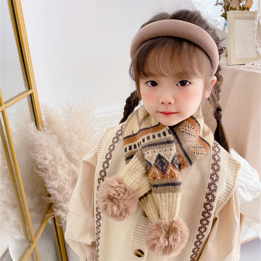 

Детский комплект шарфа с помпоном и узором в клетку - Теплый на осень и зиму, в корейском стиле для мальчиков и девочек. 2-12 Years