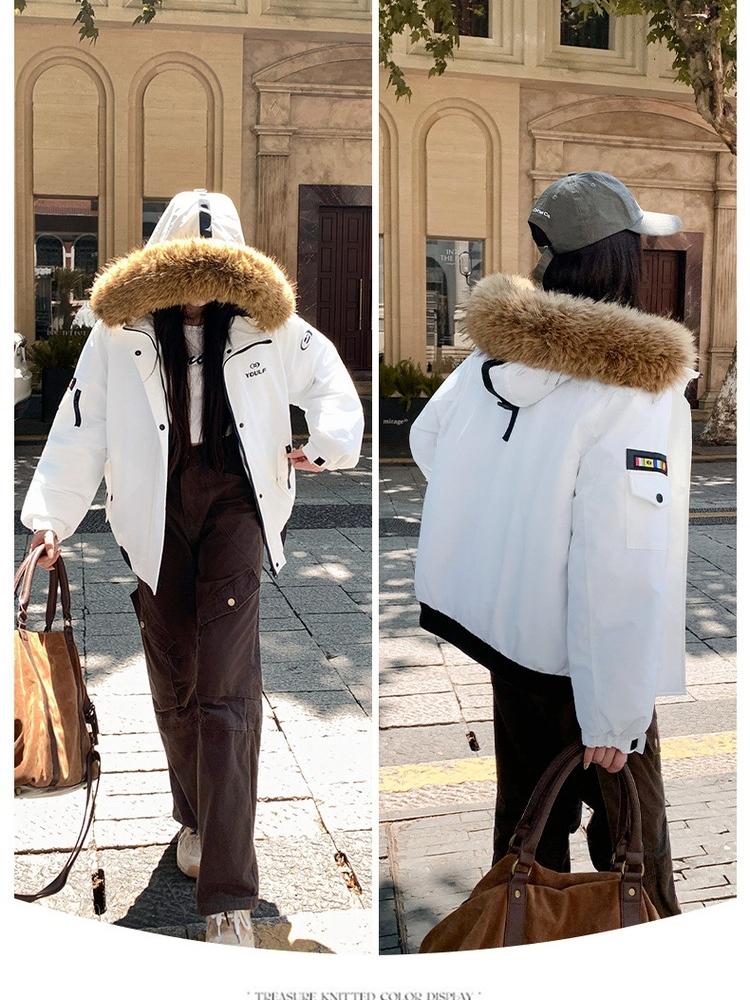 Women’s Short Hooded Cotton-Padded Parkas Windproof Thicken Warm Winter Jacket With Fur Collar