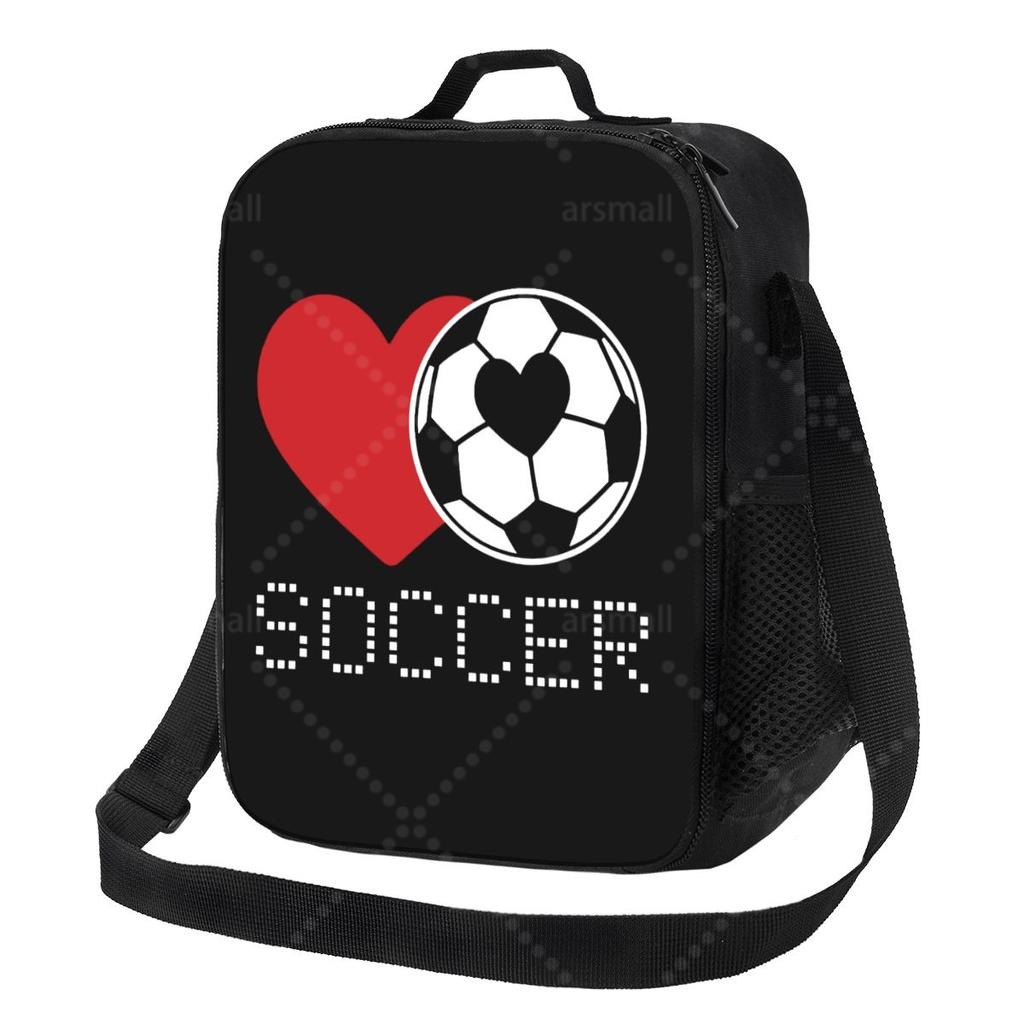 Soccer Lunch Bag with Adjustable Shoulder Strap Reusable Thermal Bento Tote for Work Picnic Beach