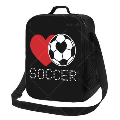 Soccer Lunch Bag with Adjustable Shoulder Strap Reusable Thermal Bento Tote for Work Picnic Beach