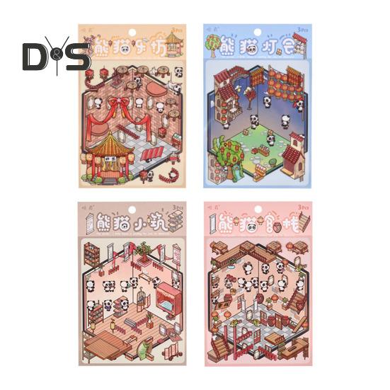 4 sztuki DIY Scene Stickers 3D Miniaturowe Domki Naklejki Zestaw Wielokrotnego Użytku Łatwe w Użyciu DIY Projekty Księgarnia Scene Stickers