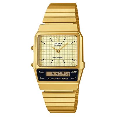 Refurbished Casio Vintage Analog Digital Gold Ion Plated Stainless Steel Beige Dial Quartz AQ-800EG-9A Unisex Watch