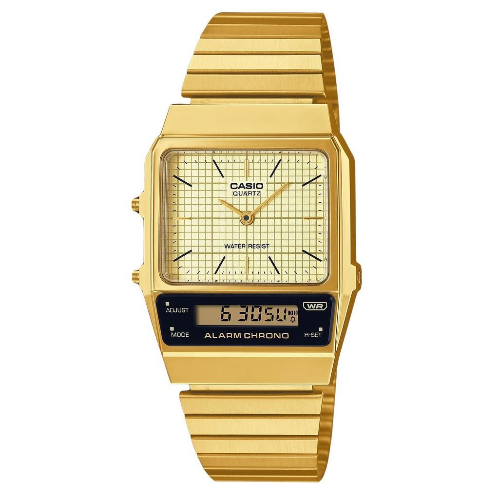 

Восстановленные Casio Vintage Аналогово-цифровые Часы из Нержавеющей Стали с Покрытием Золотом Бежевый Циферблат Кварцевые AQ-800EG-9A Унисекс бежевый