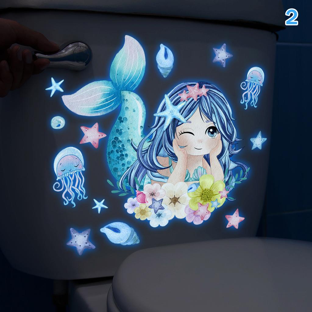 Luminous Dolphin Panda Rabbit Animal Flower Toilet Sticker Self-Adhesive Pvc Bathroom Home Decoration Green Dream Fun Pattern