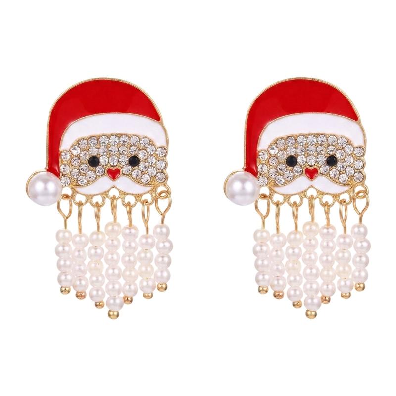 Santa Dangle Earrings for Christmas Outfits, Gold Tone Holiday Statement Pair with Bright Finish for Festive Gatherings