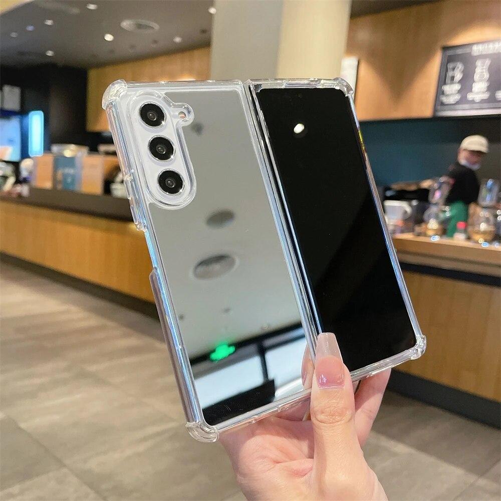 Lüks 2IN1 makyaj aynası telefon kılıfı için Samsung Z Fold 3 ZFold 4 Fold 5 Sert Akrilik Tpu Silikon Darbeye Dayanıklı Koruma Kapağı
