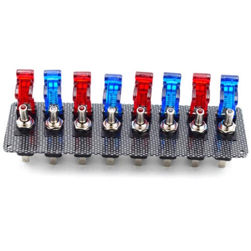 Universal 12V Car Racing Toggle Ignition Switch Panel Auto Engine Start Push Button Set Red& Blue LED Toggle Button Panel