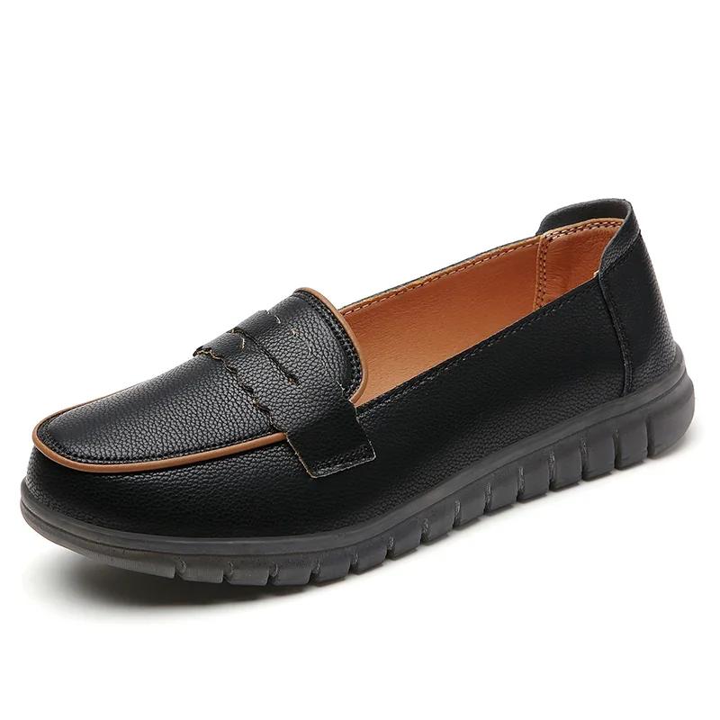 Sapatos Mocassins Leves Confortáveis para Mulher Sapatos de Caminhada Macios Antiderrapantes para Senhoras Estilo Novo Sapatos Rasos de Couro Genuíno Slip-On Sapatos Casuais