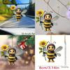 Flat Surface Acrylic Pendant With Cartoon Bee Holding Sunflower Design Decor For