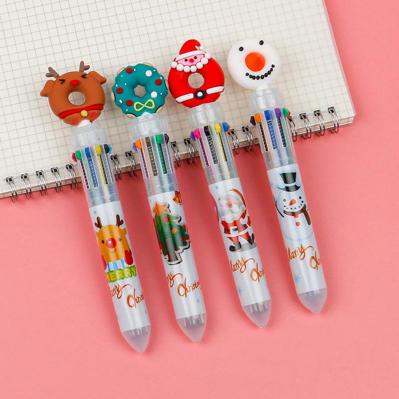 Creative Christmas 6-Color Ballpoint Pen with Cartoon Santa Claus - Ideal for Holiday Journaling and Student Prizes.