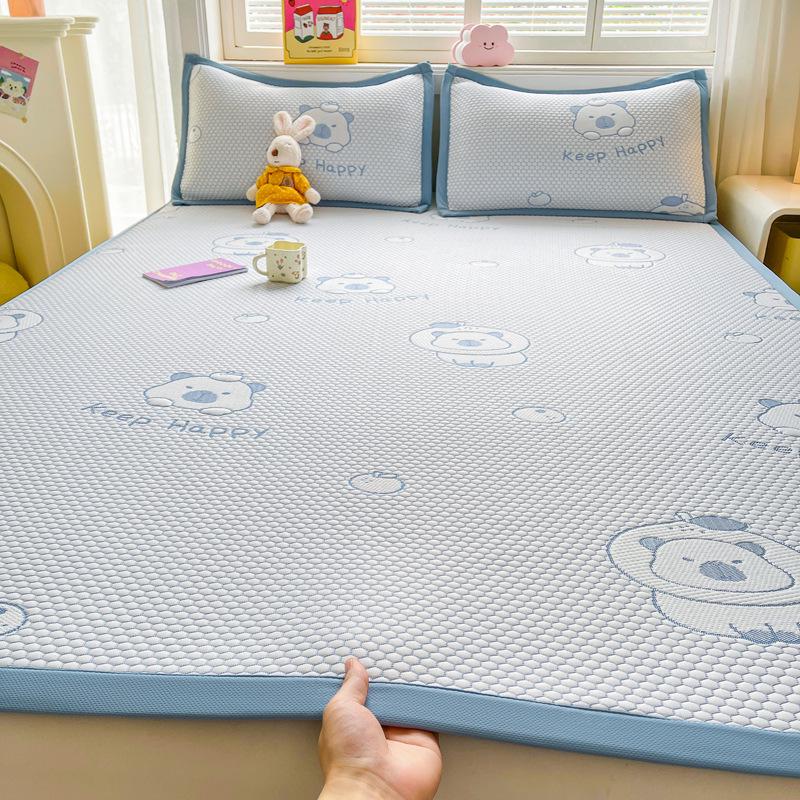 Summer Nude Ice Silk Cooling Mat Set: 3-Piece, Soft, Machine-Washable, A-Class Fitted Sheet