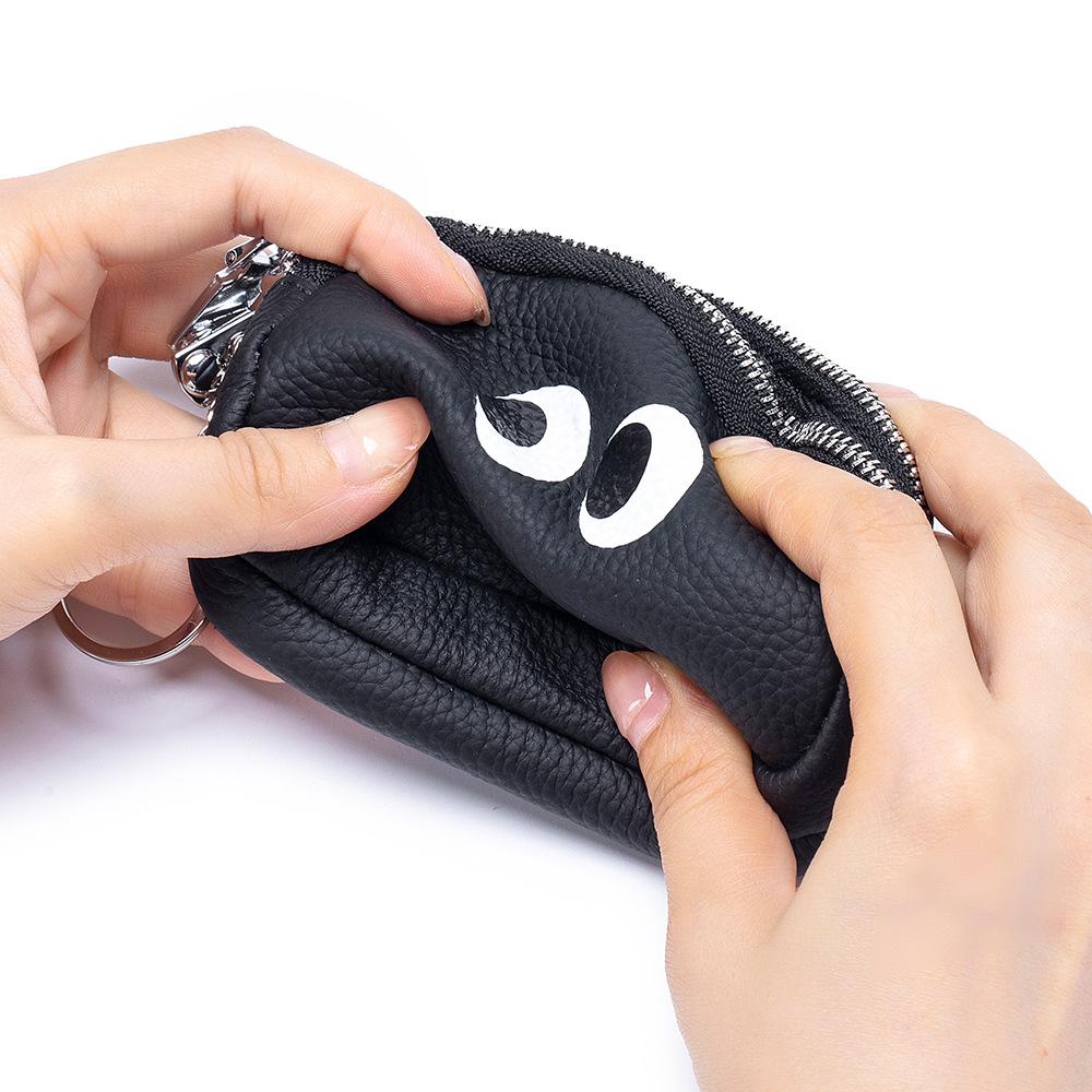 New Cartoon Cute Double-pull Change Bag Mini Coin Bag Niche Design First-layer Cowhide Storage Bag Female
