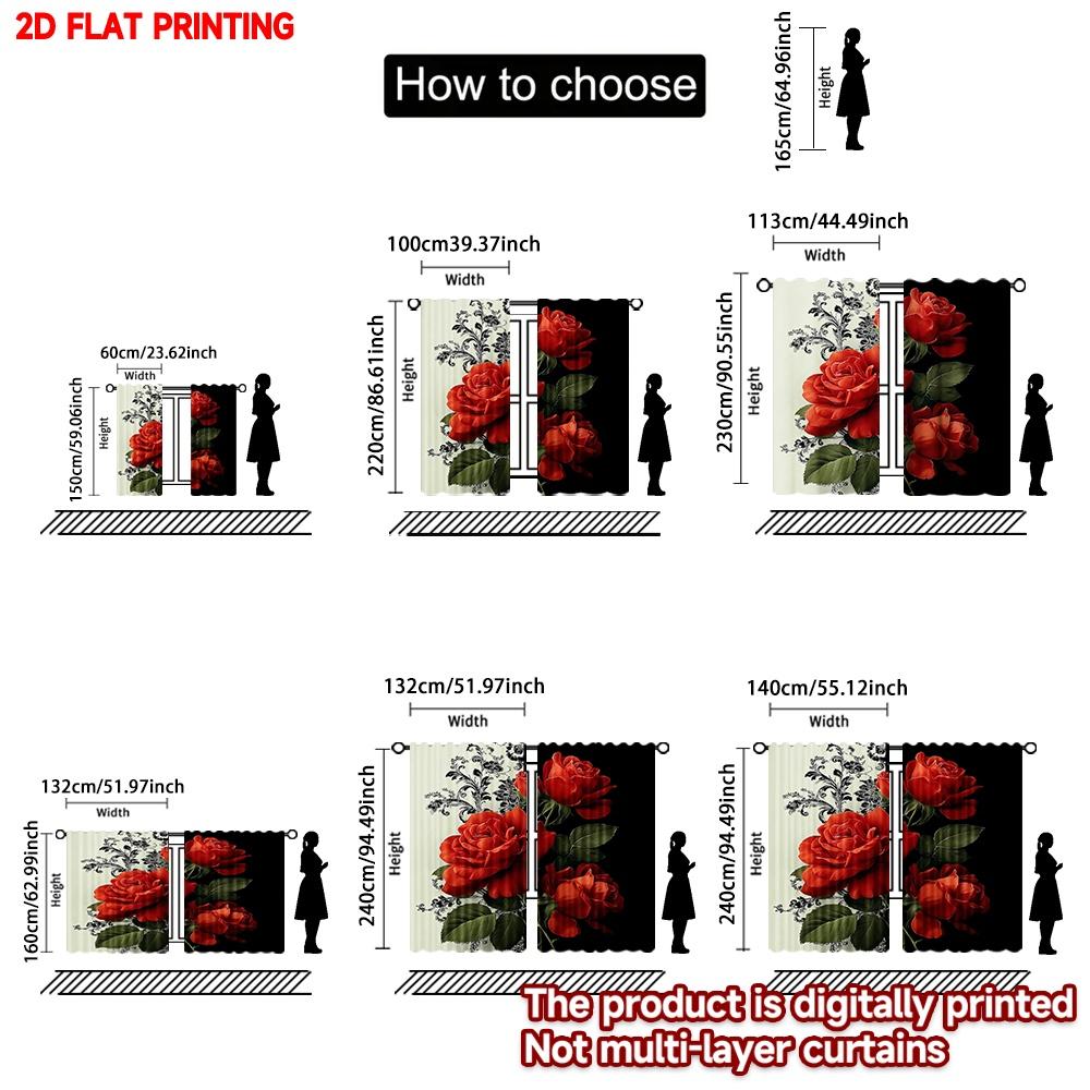 Flat Printing Happy Valentine Day Party Curtain Rose Rhythm Print Digital Printed Polyester Drapes Festive Holiday Use Curtains Set Of 2 Made