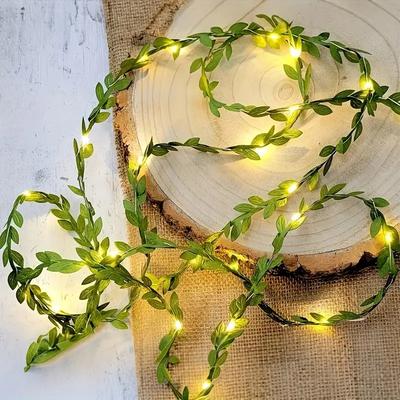 1pc Artificial Green Leaf LED String Lights, LED String Lights Battery Operated Vine Fairy String Lights Hanging Garland Copper