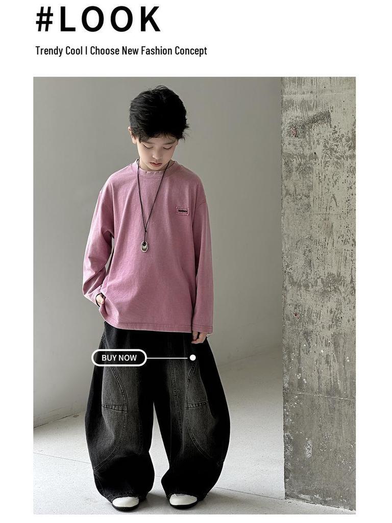 Children's Autumn 2025 Korean-Style Long-Sleeve Letter Pullover for Boys & Girls