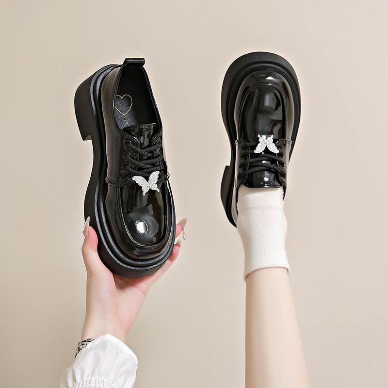 British Style JK Uniform Small Leather Shoes Women Spring and Autumn New Metal Butterfly Platform Women