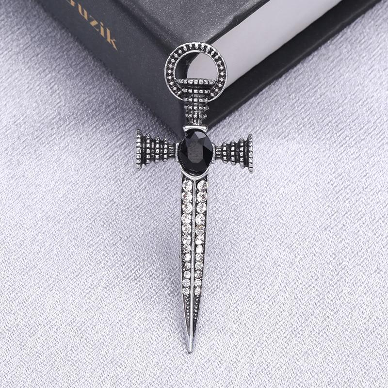 Blucome Vintage Sword-shaped Black Brooch Pins Women Brooch for Coat Suit Lapel Pins New Year Gift