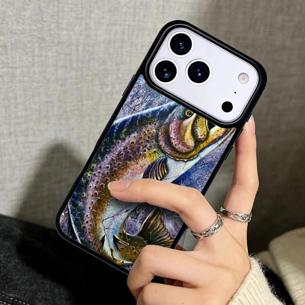 Capa Case for iPhone 17 Air 16 Pro Max 15 Plus 11 13 Mini 14 12 Back Phone Cover Trout Fish Fishing soft