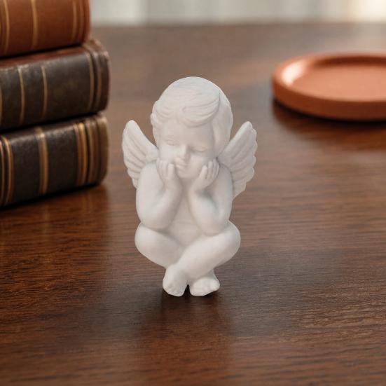 Little Angel Statue, Small Cherub Angle Sculpture, 3D Printed Holding Face Angel Figurine for Shelf, Home, Office Desk, Car Decor, Sympathy Gift for