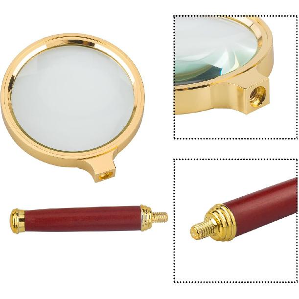10X Handhållen förstoringsglas, Läsförstoringsglas Luppglasögon 10X med Palisanderhandtag för Bok- och Tidningsläsning, Insekt- och Hobbyobservation,