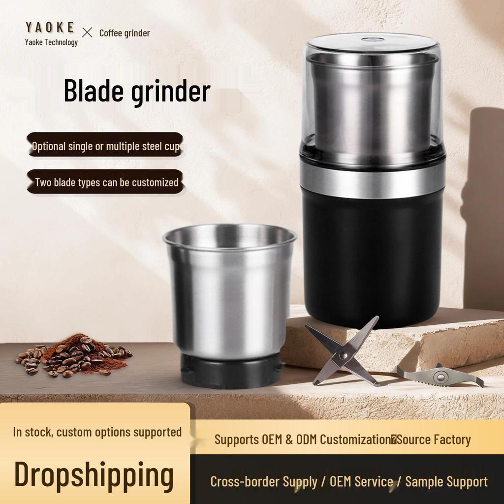 Multi-Functional Electric Grinder with Double Blade Cups for Coffee Beans and Grains
