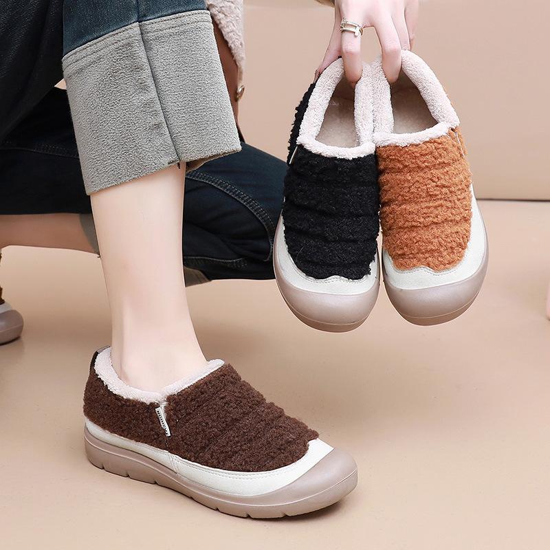 Schuhe Damen 2025 neue Winter Baumwollschuhe flauschige Schuhe ein Pedal Mutterschuhe gestapelte verdickte Damenstiefel bequem und warm