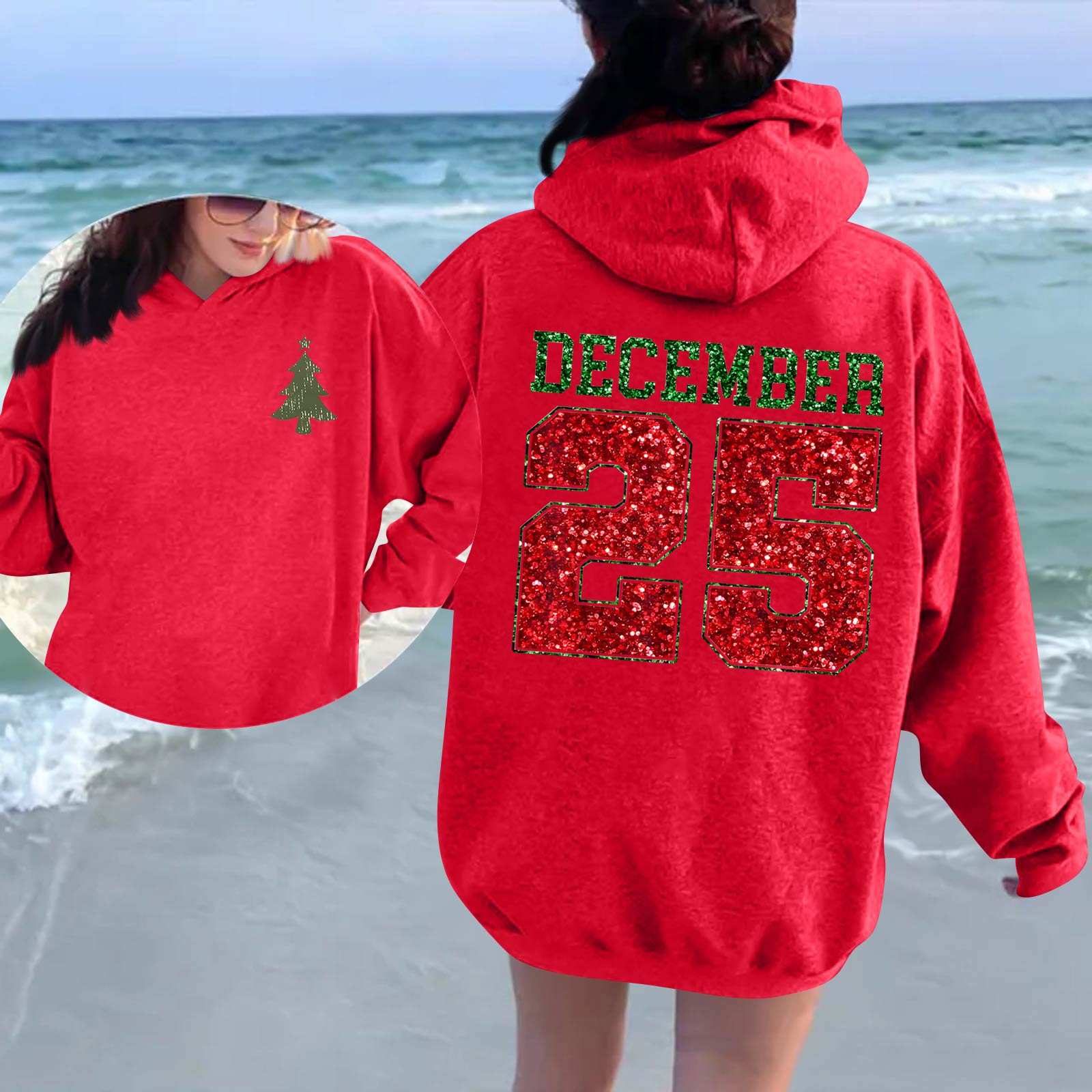 

Женская модная повседневная толстовка с длинным рукавом, принтом и круглым вырезом L красный