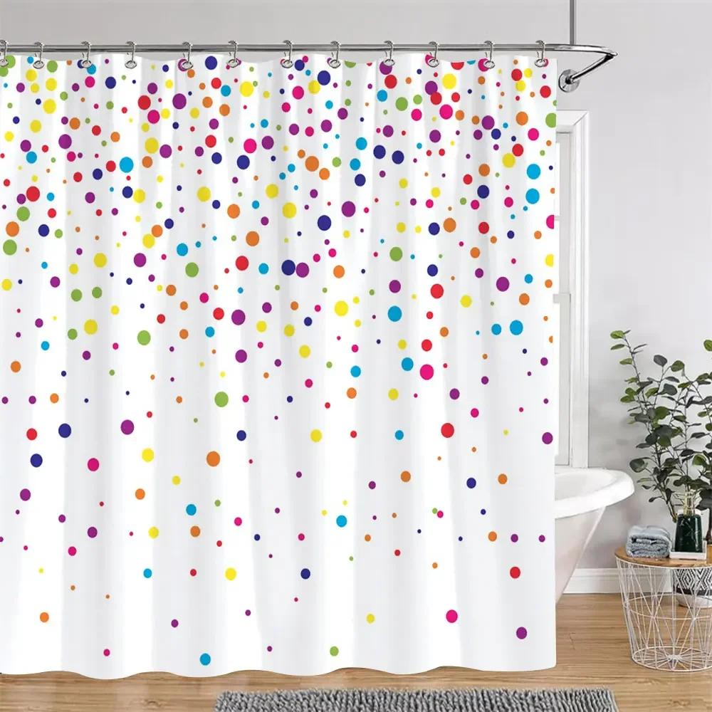 Polka Dot Geometric Line Shower Curtain Colourful Solid Colour Simple Modern Polyester Washable Shower Curtains Bathroom Decor