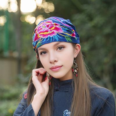 Turbanmütze, Retro-Stickerei im Ethno-Stil, mit Gummiband, Chemotherapie-Kappe, Einheitsgröße, tägliches Kopftuch für Alopezie-Chemo-Patienten, Bandana-Kopftuch