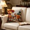 Autumn Village Print Throw Pillow Cover, Faux Embroidery Style Landscape Decorative Cushion Case For Sofa Bedroom