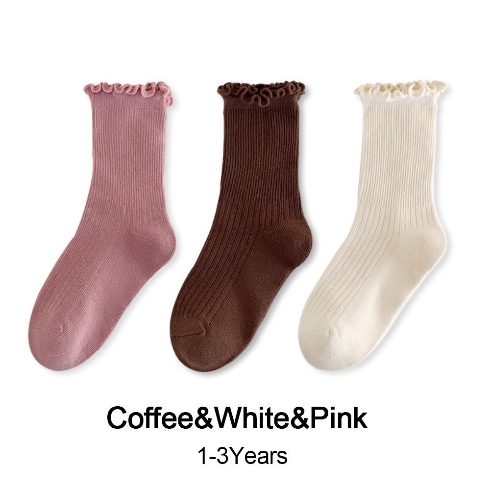 

Гофрированные чулки Однотонные длинные носки Новая мода Гофрированные чулки Маленькие девочки Малыши Coffee&White&Pink 1-3Years