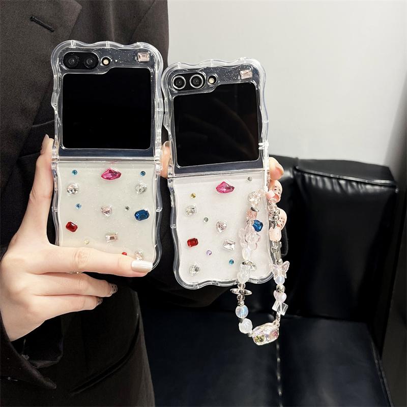 For Samsung Galaxy Z Flip 6 5 4 3 Case 3D Colorful Diamond Bracelet Wave Clear Shockproof Cover For Samsung Z Flip6 ZFlip6