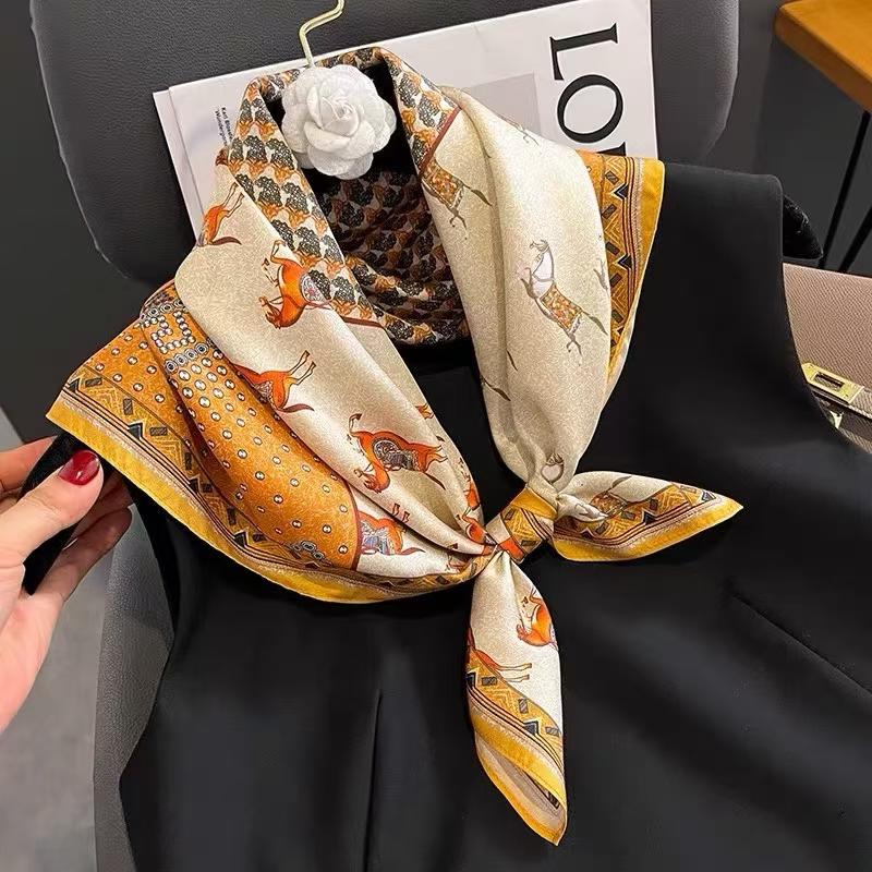 green Women 100% Mulberry Silk Scarf For Hair Headscarf Spring Fall Elegant Floral Small Silk Square Neck Scarves Neckerchief