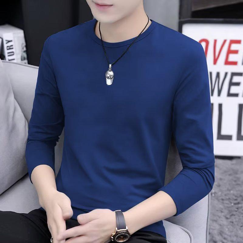 Men's Crew Neck Long Sleeve Slim Fit Pullover – Plus Size Solid Color Casual T-Shirt for Spring & Autumn.