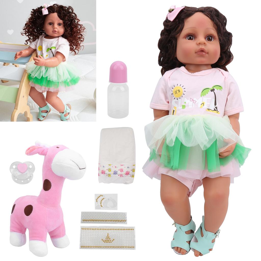 55CM Lalka Reborn Modna Lalka Dziewczynka Miękkie Kręcone Włosy Elastyczna Lalka Prezent dla Dzieci Zabawka