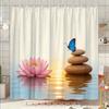 Tranquil Lake Shower Curtain 180X180Cm – Lotus & Stone Garden Design, Nature-Inspired Bathroom Decor, 12 Hooks