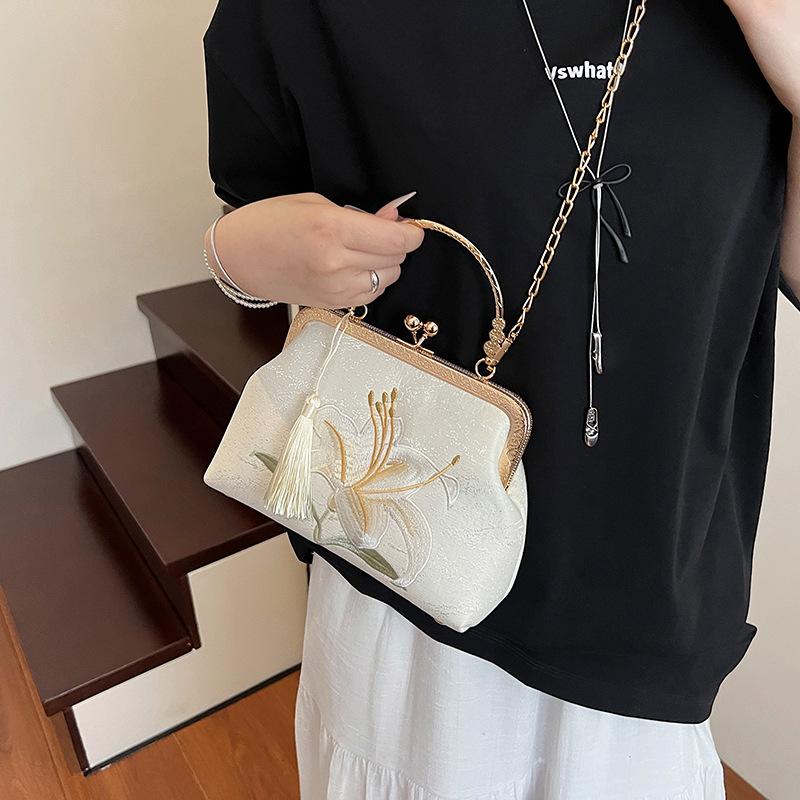 Intricately Embroidered New Chinese Cheongsam Bag - Hanbok Inspired Lily Pattern Multifunctional Women's Shoulder Bag Elegant Traditional Aesthetic