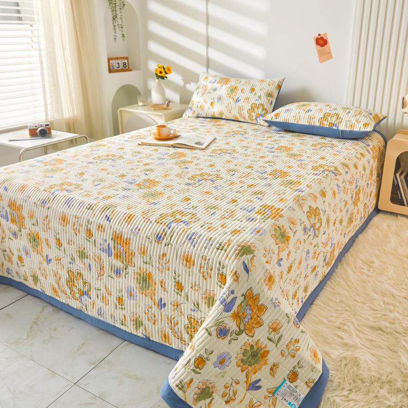 Class A Washable Cotton Linen Bedspread & Skirt Set - Quilted, Thickened, Machine Washable, 3-Piece