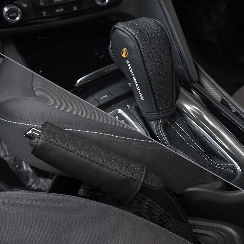 Leder Schalthebelgriff Abdeckung Handbremse Schutzhülle Für Porsche 911 Cayenne Carrera-GT 928 Panamera Boxster Macan 918