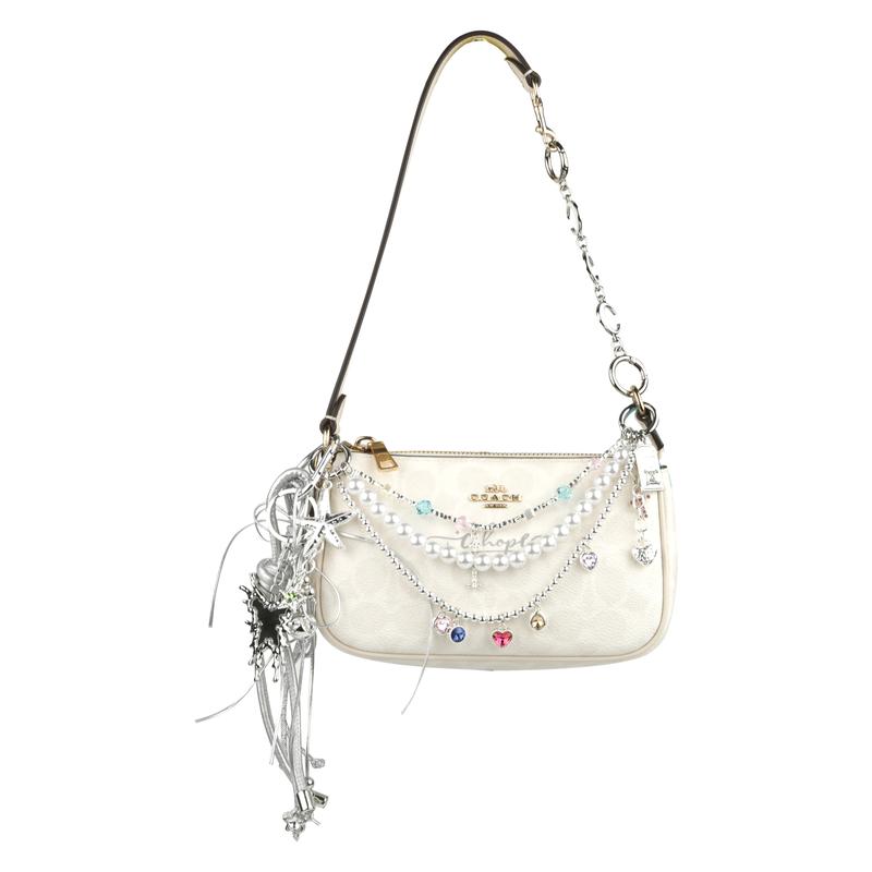 

COACH handbag [Customized bag] Nolita 19 Jiuqi silver small flower bag metal brand logo trendy and versatile artificial leather small colorful mirror срібний