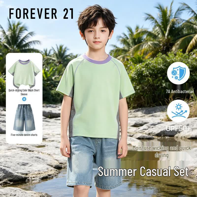 FOREVER21 Boys  Summer Quick-Dry T-shirt & Denim Shorts Set 150