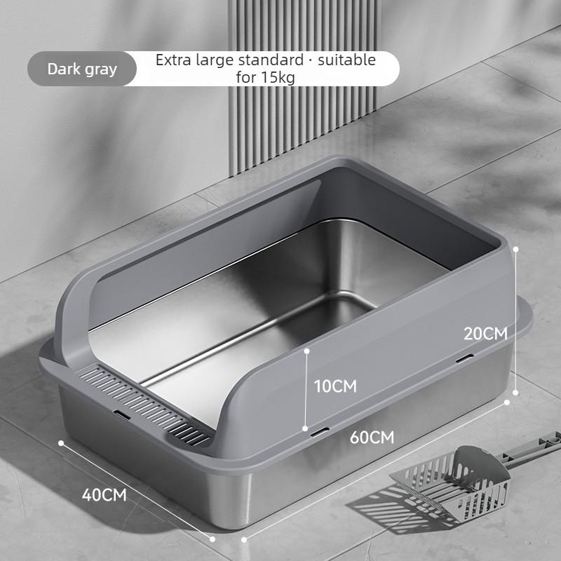 Stainless Steel Cat Litter Box Semi-closed Splash-proof Cat Sandbox Easy Cleaning Cats Toilet High Load-bearing Pet Toilets