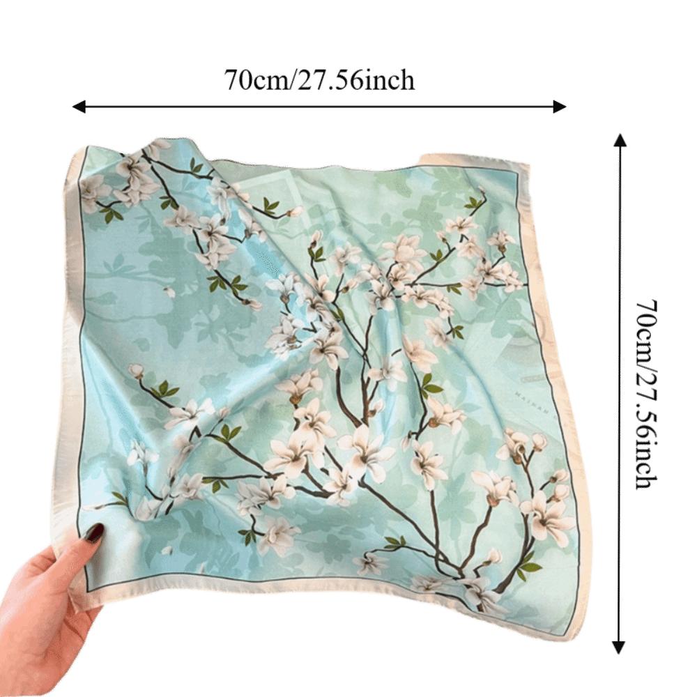 Fashion Floral Print Square Silk Scarf Soft Luxury Bandana Scarf Elegant Polyester Neckerchief Scarf Summer