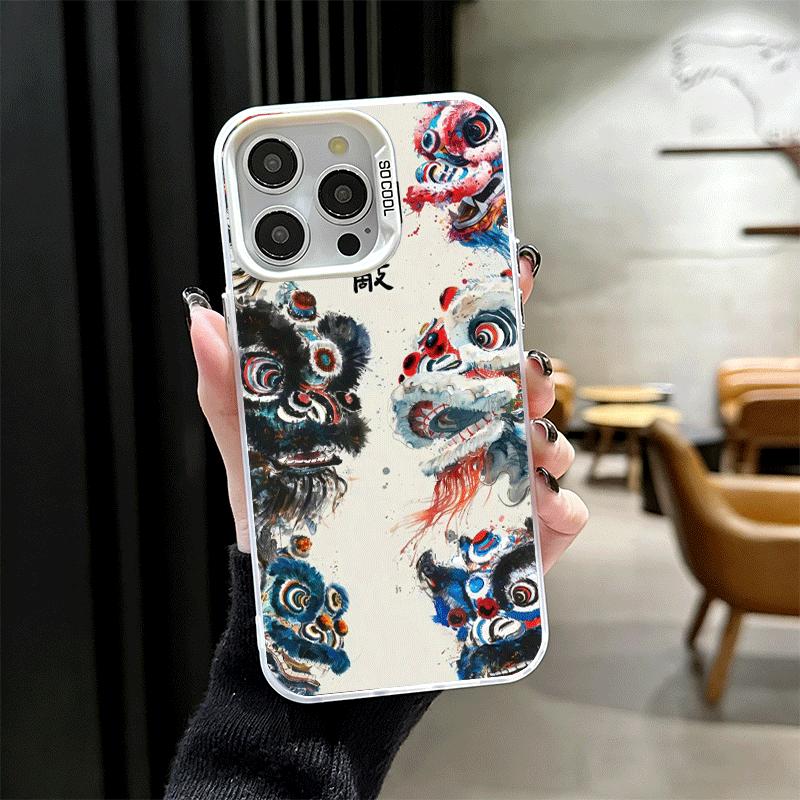 Lion Dance Ink Wash Soft Phone Case for iPhone 15 16 17 Pro Max 17Air 16E 14 Plus 13 12 Mini Shockproof Cover Back Shell