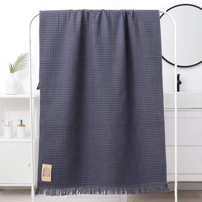 Pure Cotton 90x180 Waffle Weave Tassel Bath & Beach Towel Shawl - Honeycomb Design, No Shed Gauze.