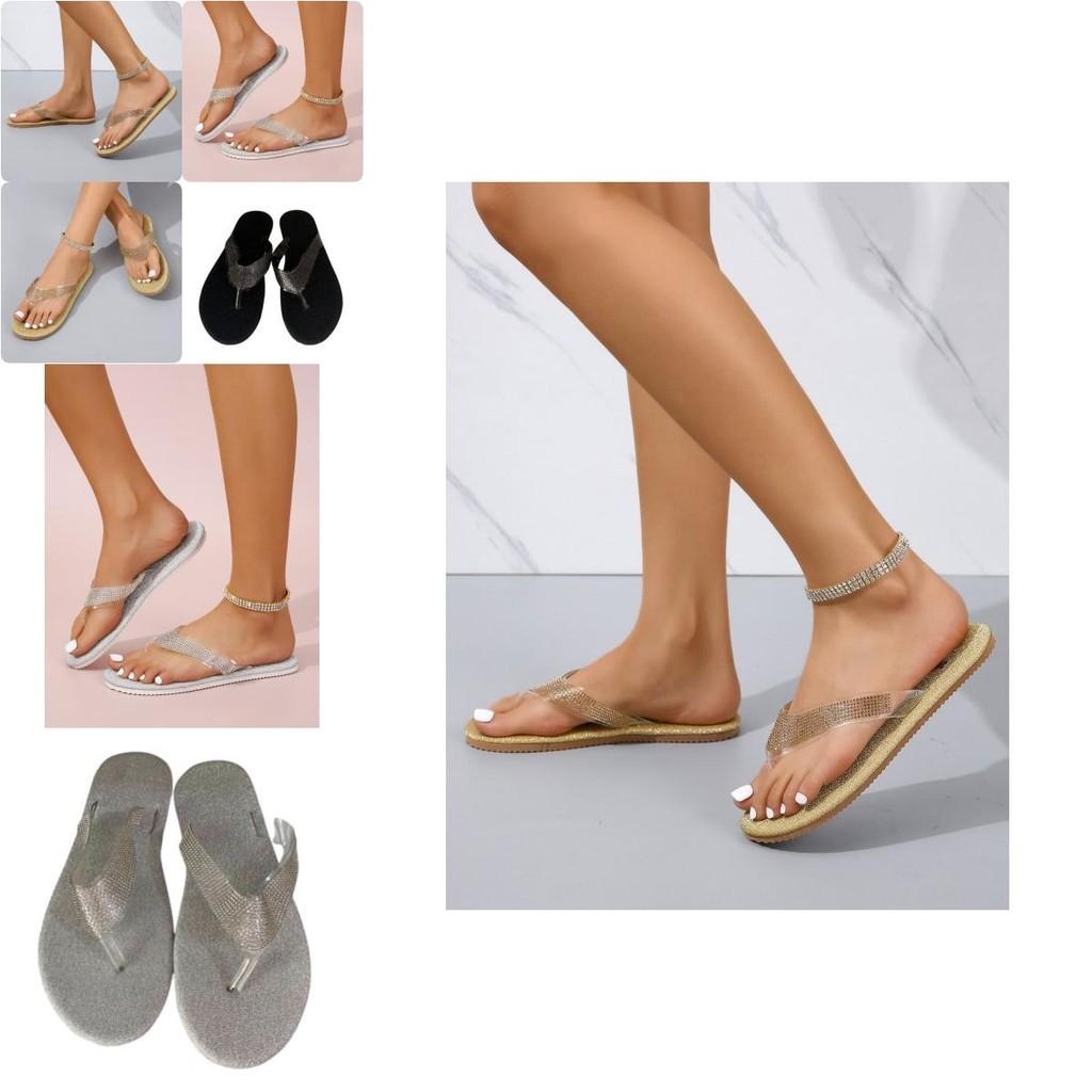 2022 Summer New Arrivals Plus Size Casual Rhinestone Flat Women's Slipper In Stock