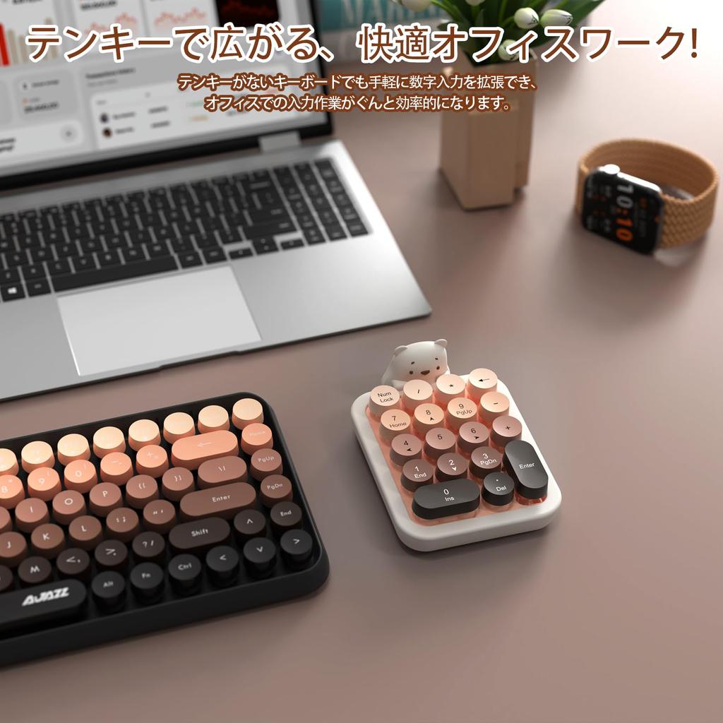 AJAZZ Wireless Numeric Keypad Compact Keyboard Hand Mini Keyboard 18 Keys Colorful Gradient Removable Keycaps Silicone Cover Cute Bear Design