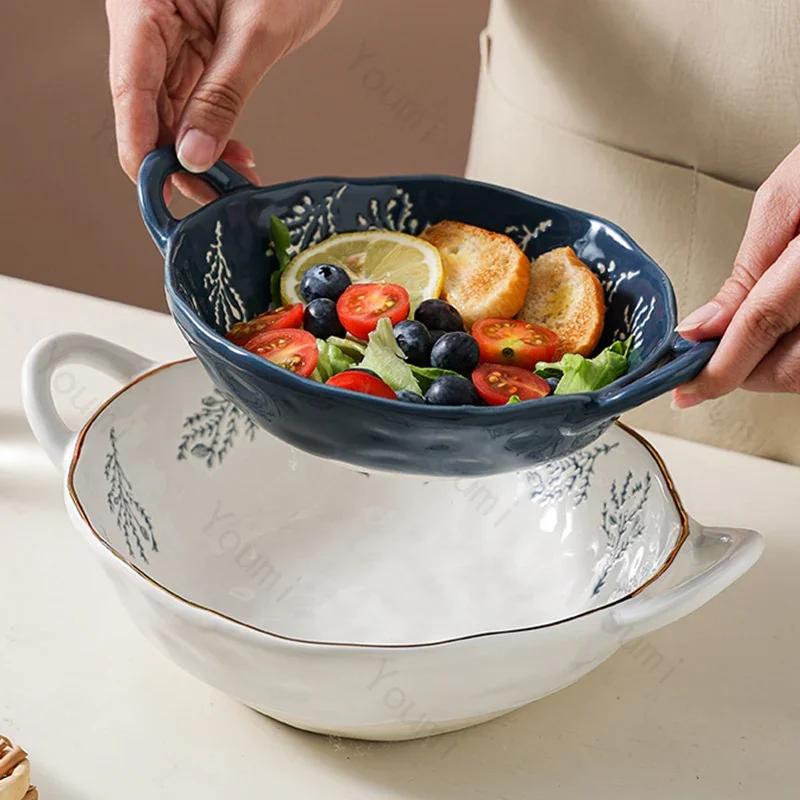 Creative Retro Ceramic Bowls Light Luxury Restaurant Large Soup Bowl Household Delicacies Ramen Bowl Unique Tableware
