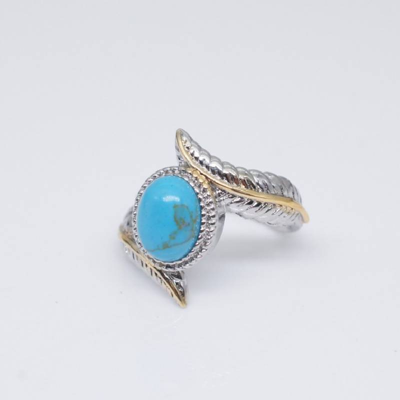 

Turquoise Geometric Feather Ring Women Alloy Jewelry Party Decoration Engagement 6
