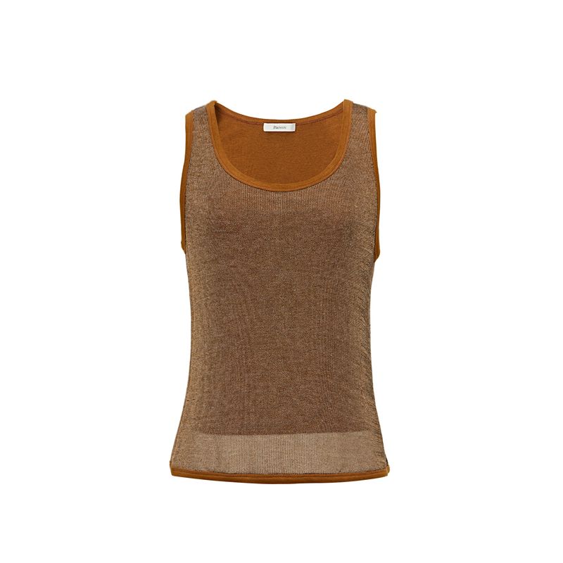 

Blacknini Mini Refrigerator Luxury Gold and Silver Wire Fake Two-Piece Knitting Mesh Vest Acetic Acid Drape Chiffon Pants Vest-Brown M